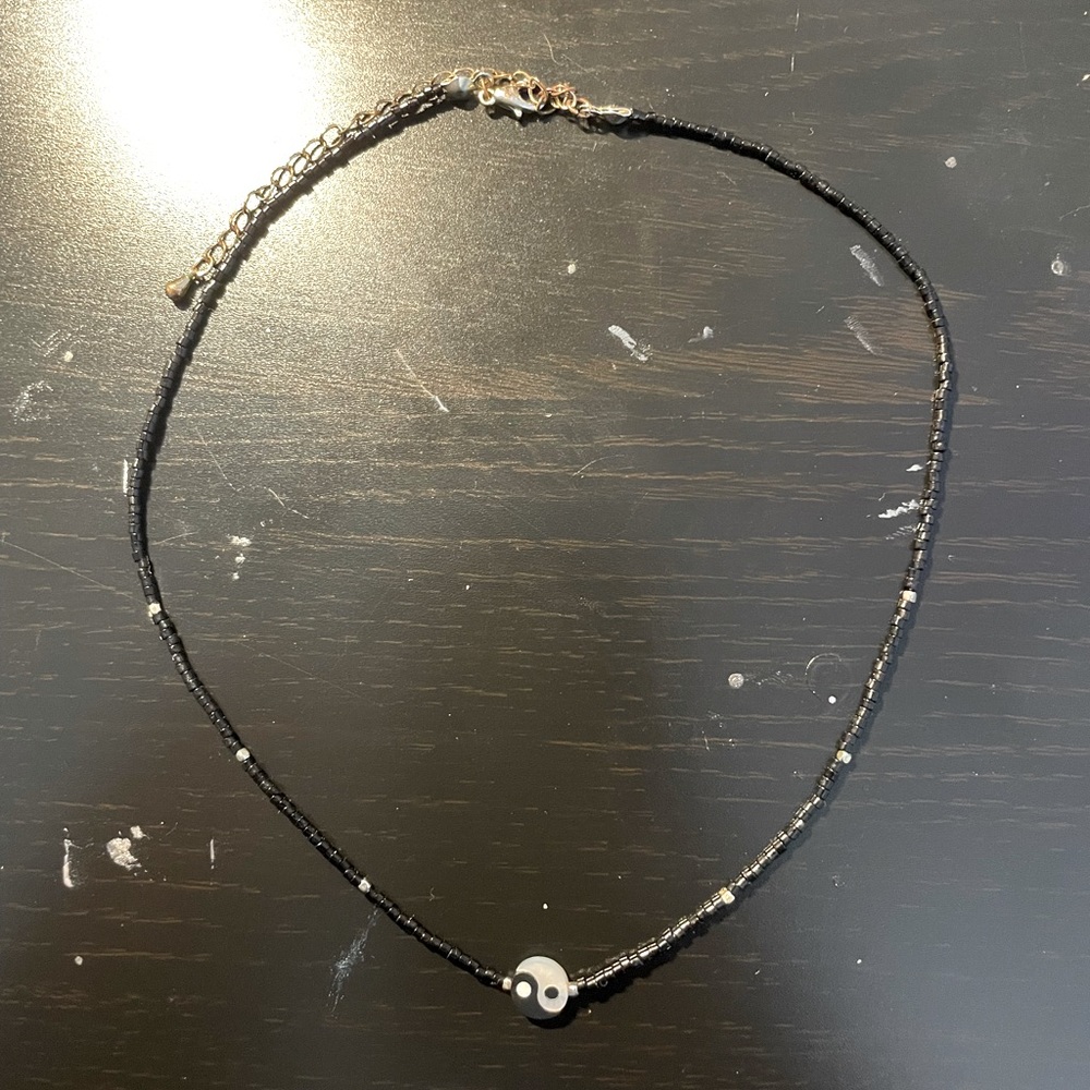 Black Beaded Ying-Yang Necklace